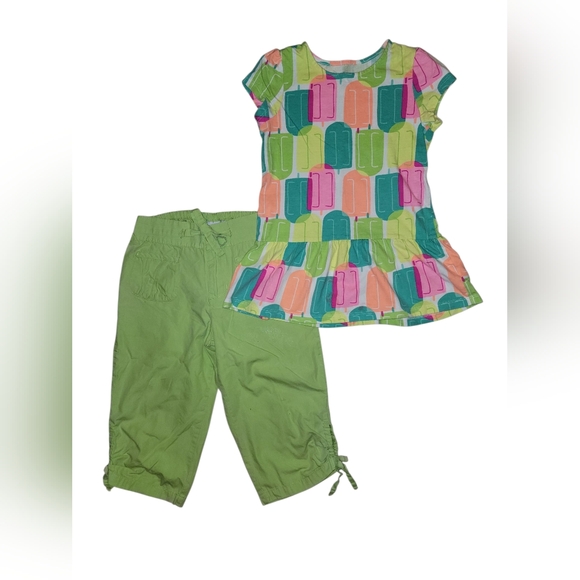 ☆☆☆JUMPING BEANS Ice Pop Top & Bright Green Capri Pants Girl's Outfit - Picture 1 of 2